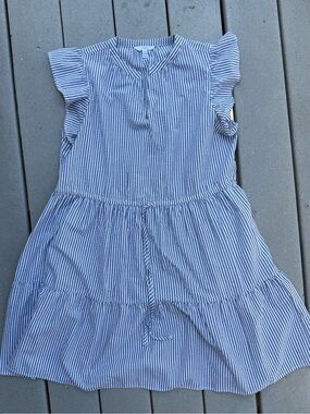 Seersucker Gray and White Tiered Dress